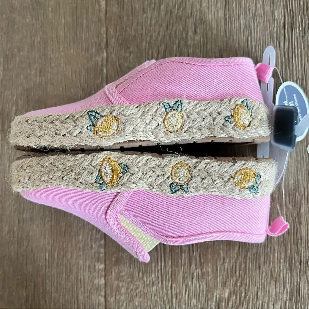 NEW OshKosh B’Gosh Sparkly Lemon Pink Slip On Espadrille Closed Toe Shoes Size 6
